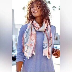 J.Jill Aztec Jacquard Blue/White/Pink Scarf (NWT)